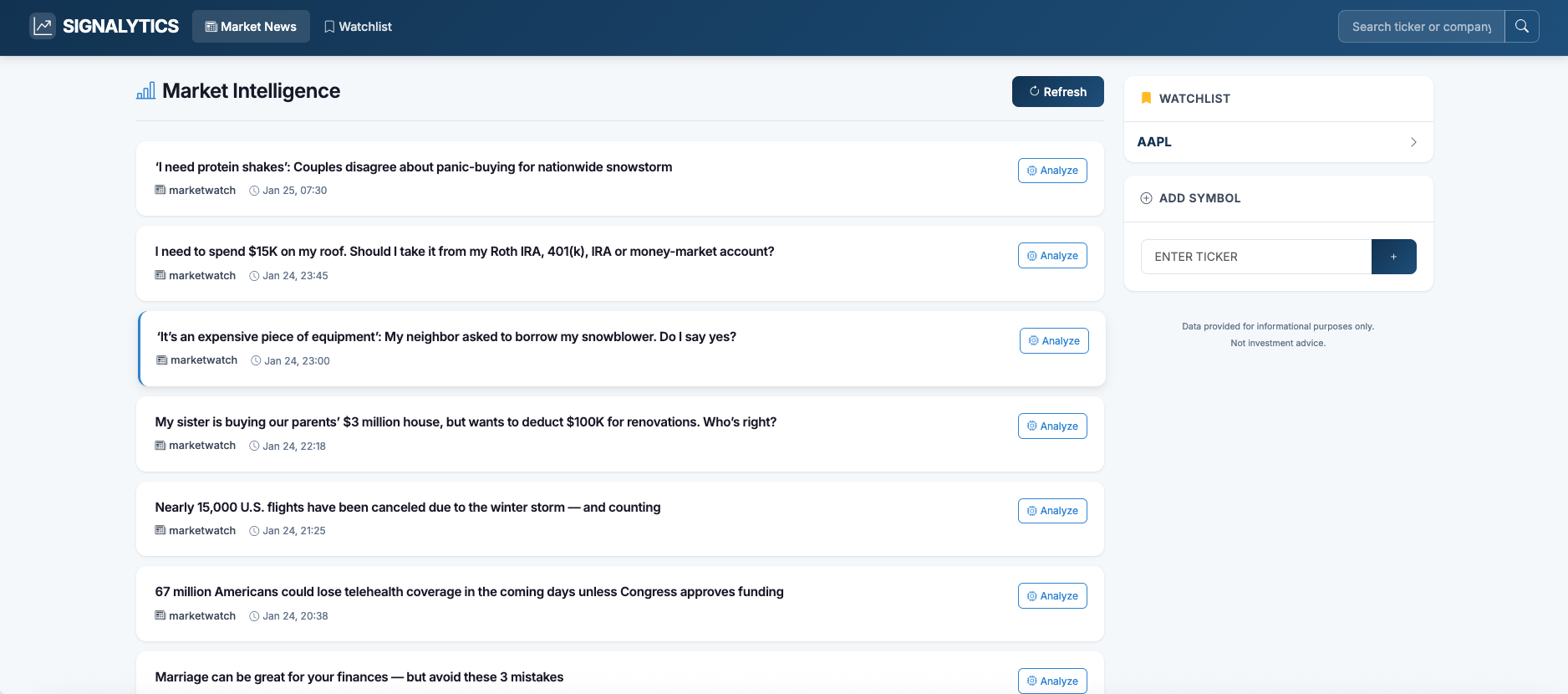 Signalytics MVP Screenshot