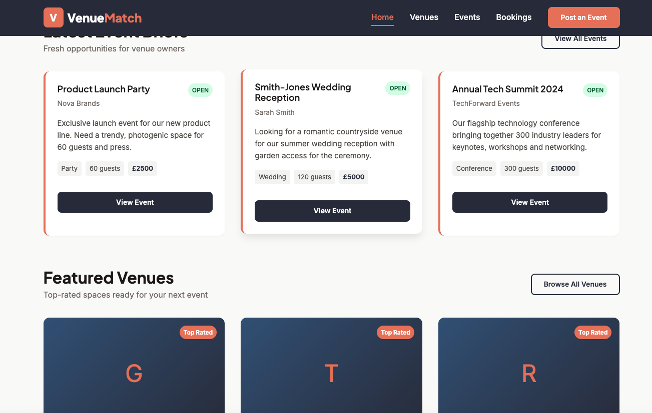 VenueMatch Prototype Screenshot
